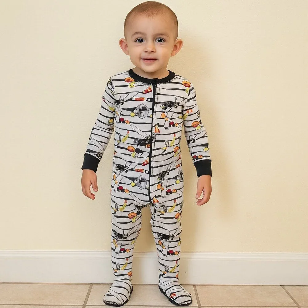 Old Navy Footed Pajamas White Halloween Candy Spiders Stripes Toddler 18-24M